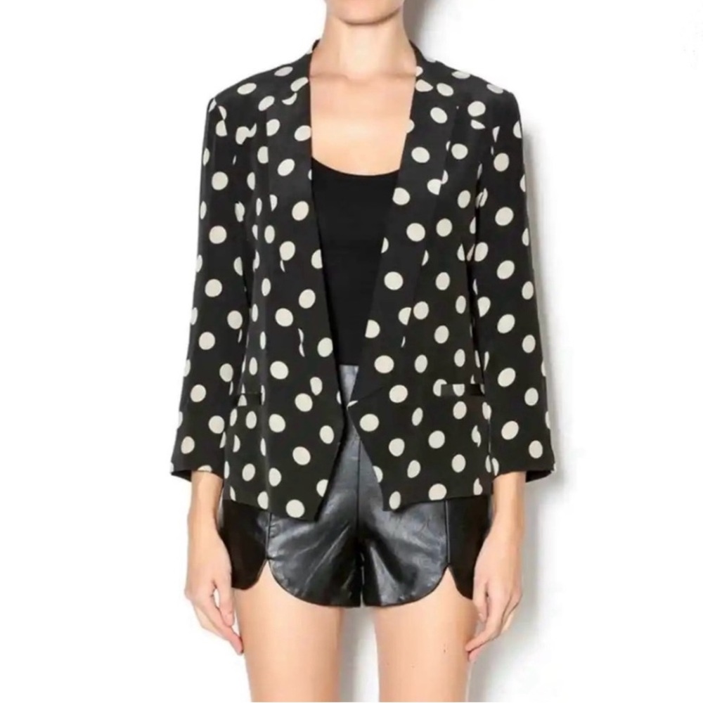 Corey Lynn Calter Black & Cream Polka Dot Zoe Soft Blazer Size 2